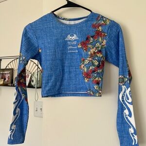 Floral Blue Long Sleeve Crop Top